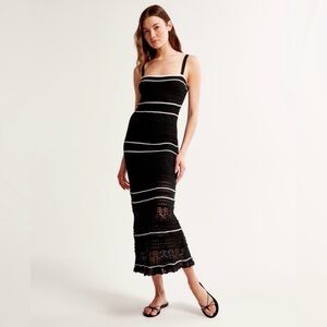 NWT Abercrombie & Fitch Black Crochet Style Maxi Dress with White Trim